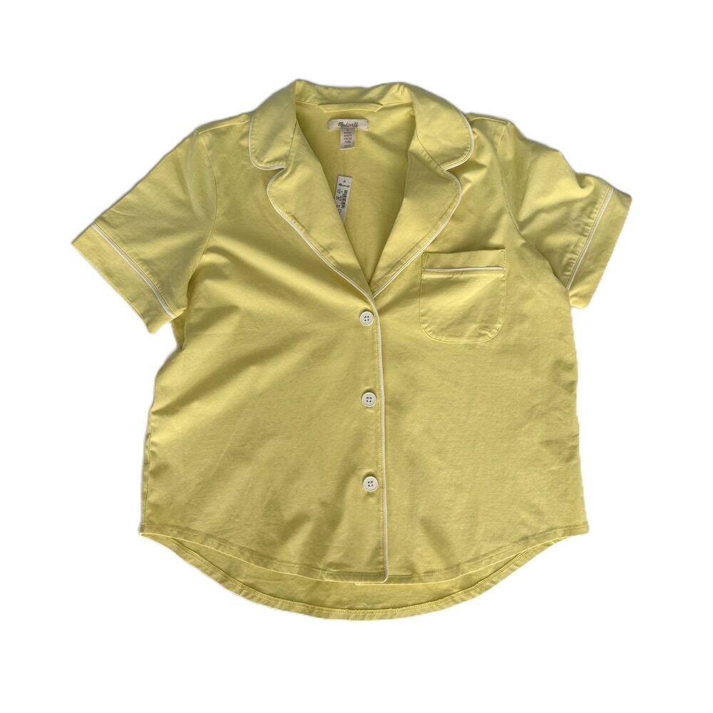 Madewell Women's Pajama Top Shirt Yellow Meium Short Sleeve Button Down Lounge